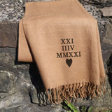 Personalised Roman Numeral Scarf, Embroidered Special Wedding Date Scarf, Custom Comfy Woven Long Winter Scarves, Anniversary Gift for Wife