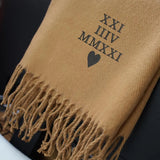 Personalised Roman Numeral Scarf, Embroidered Special Wedding Date Scarf, Custom Comfy Woven Long Winter Scarves, Anniversary Gift for Wife