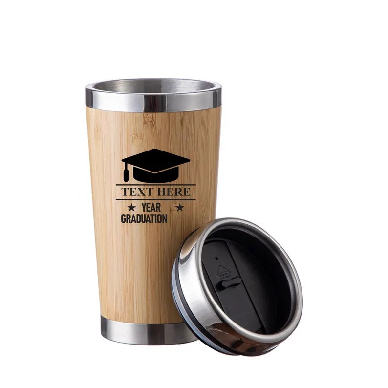 Custom Engraved Bamboo Coffee Mug, Personalised Name/Date Monogram Tumbler, 17oz Bamboo Insulated Tumbler, Best Birthday Gift for Boyfriend