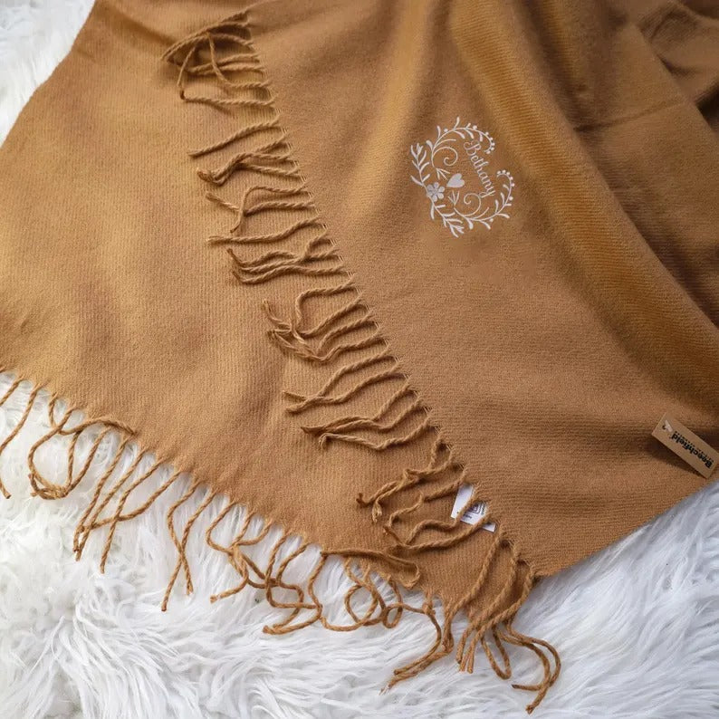 Custom Embroidered Scarf, Personalised Name Woven Scarves, Classic Comfy Colors Oversized Scarves, Winter Long Scarf, Birthday Gift For Her