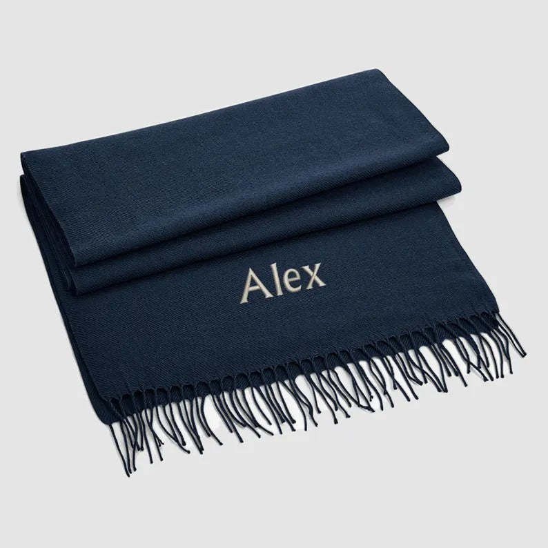 Personalised Embroidered Woven Scarves, Custom Name Scarf Gift for Husband, Comfy Winter Oversized Unisex Scarves, Anniversary Gifts for Him