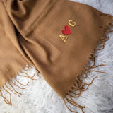 Custom Embroidered Scarf, Personalised Initials Couple Matching Winter Scarves, Comfy Woven Oversized Scarf with Tessels, Anniversary Gifts