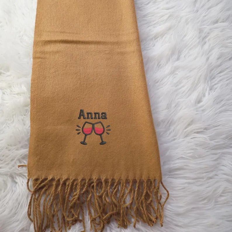 Custom Embroidered Scarf, Personalised Initials Couple Matching Winter Scarves, Comfy Woven Oversized Scarf with Tessels, Anniversary Gifts