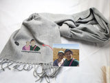 Personalised Photo Embroidered Scarf, Custom Faceless Sketch Portrait Scarves, Family/Couple Matching Winter Scarves, Special Gift for Wifey