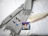 Personalised Photo Embroidered Scarf, Custom Faceless Sketch Portrait Scarves, Family/Couple Matching Winter Scarves, Special Gift for Wifey