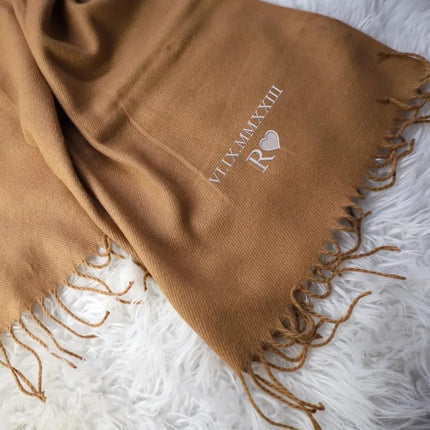 Embroidered Roman Numeral Date Scarf, Personalised Name Initials Winter Scarf