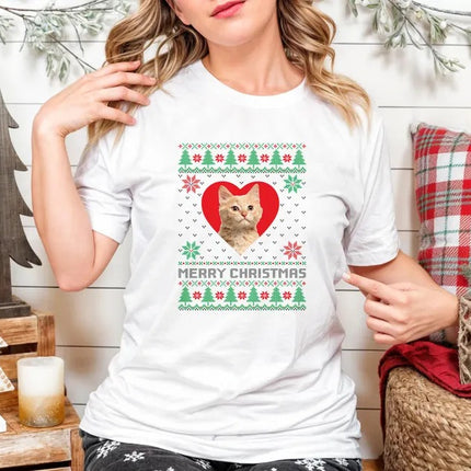 Custom Pet Photo Christmas Shirts, Merry Christmas Dog Face Printed T-Shirts, Xmas Holidays Ugly Crewneck Shirts, Christmas Pet Lovers Gifts