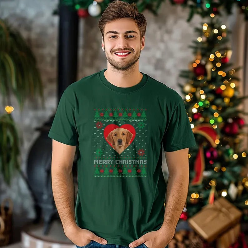 Custom Pet Photo Christmas Shirts, Merry Christmas Dog Face Printed T-Shirts, Xmas Holidays Ugly Crewneck Shirts, Christmas Pet Lovers Gifts