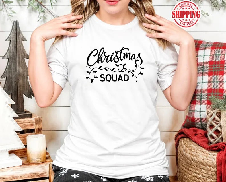 Christmas Squad Lights Printed Shirt, Merry Christmas Family Matching T-Shirts, Christmas Holidays Adults & Kids Shirt, Xmas Eve Party Tees