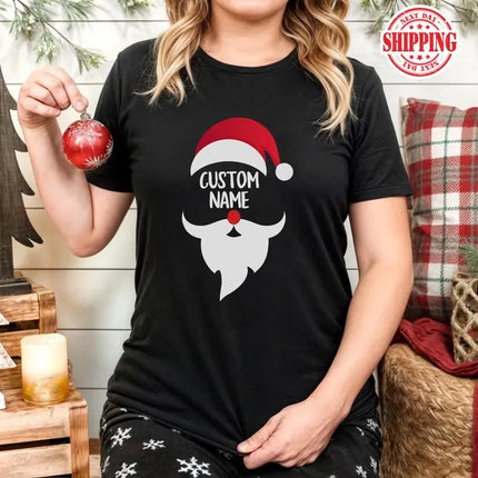 Custom Name Xmas Santa Face T-Shirts, Personalised Christmas Printed Shirt, Christmas Santa Face Family Matching Tops, Christmas Eve Tops