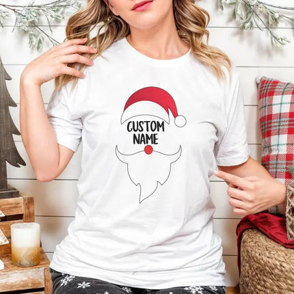 Custom Name Xmas Santa Face T-Shirts, Personalised Christmas Printed Shirt, Christmas Santa Face Family Matching Tops, Christmas Eve Tops