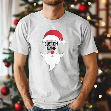 Custom Name Xmas Santa Face T-Shirts, Personalised Christmas Printed Shirt, Christmas Santa Face Family Matching Tops, Christmas Eve Tops