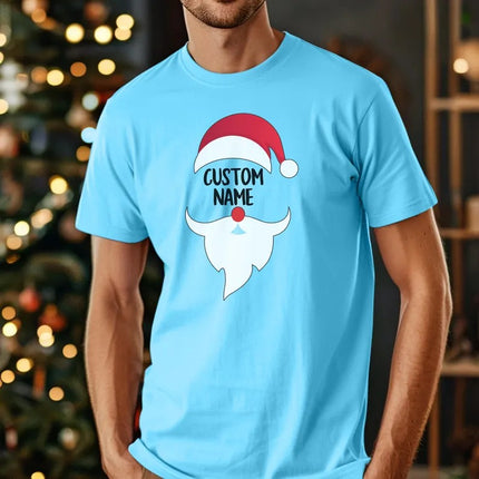 Custom Name Xmas Santa Face T-Shirts, Personalised Christmas Printed Shirt, Christmas Santa Face Family Matching Tops, Christmas Eve Tops