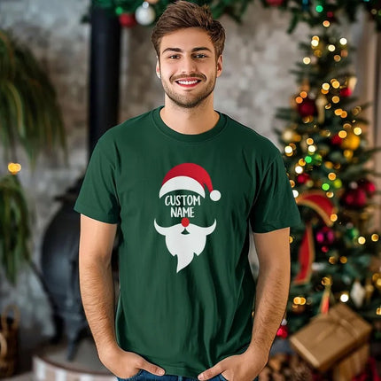Custom Name Xmas Santa Face T-Shirts, Personalised Christmas Printed Shirt, Christmas Santa Face Family Matching Tops, Christmas Eve Tops
