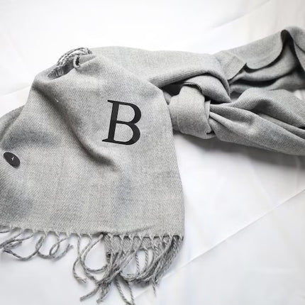 Embroidered Initial Scarves, Personalised Matching Comfy Woven Scarves, Oversized Winter Scarf with Tessels, Special Gifts for Girlfriend