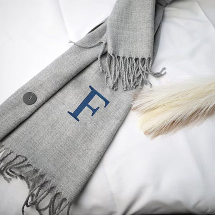 Embroidered Initial Scarves, Personalised Matching Comfy Woven Scarves, Oversized Winter Scarf with Tessels, Special Gifts for Girlfriend