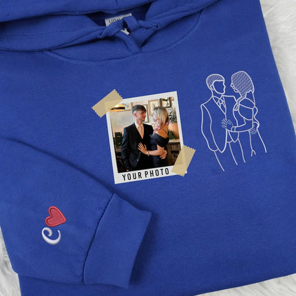 Embroidered Couple Portrait from Photo Hoodie, Custom Photo Line Art Sketch Hoodie