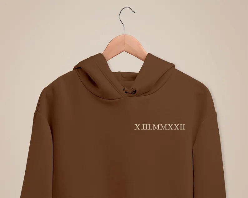 Personalised Roman Numeral Date Hoodie, Embroidered Couples Matching Hoodies, Custom Anniversary His & Hers Jumpers, Soulmate Wedding Gifts