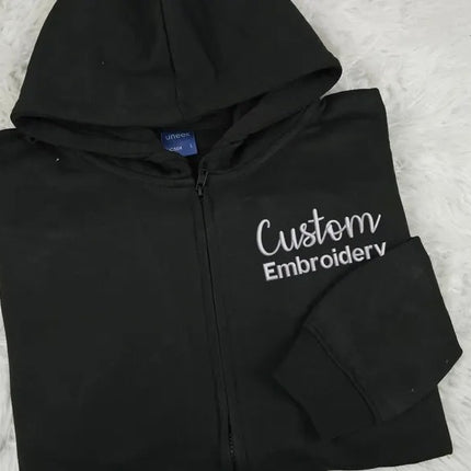 Embroidered Text/Logo Zip up Hoodie, Personalised Business Design Jumpers, Custom Team Logo Full Zip Hoody, Customised Comfy Adults Hoodie