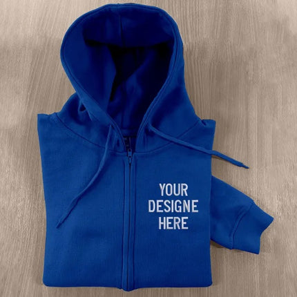 Embroidered Text/Logo Zip up Hoodie, Personalised Business Design Jumpers, Custom Team Logo Full Zip Hoody, Customised Comfy Adults Hoodie