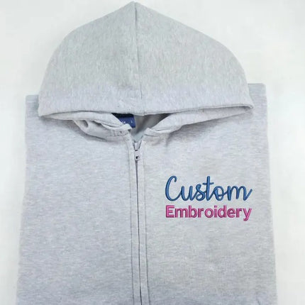 Embroidered Text/Logo Zip up Hoodie, Personalised Business Design Jumpers, Custom Team Logo Full Zip Hoody, Customised Comfy Adults Hoodie