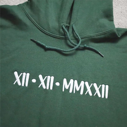 Custom Embroidered Roman Numeral Hoodie, Wedding Date Couple Matching Hoody
