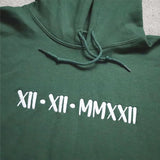 Custom Embroidered Roman Numeral Hoodie, Wedding Date Couple Matching Hoody, Personalised Bride To Be Jumper, Anniversary Gift for Boyfriend