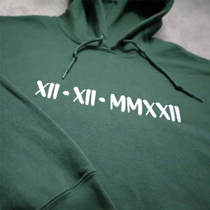 Custom Embroidered Roman Numeral Hoodie, Wedding Date Couple Matching Hoody