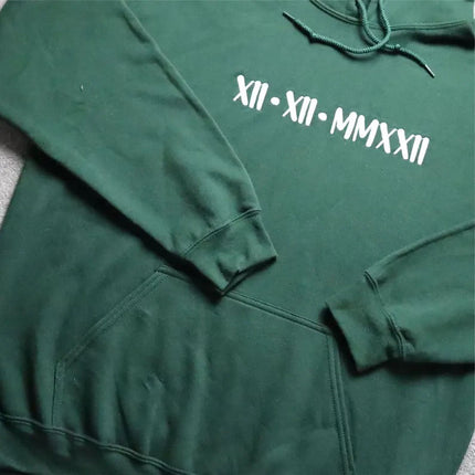 Custom Embroidered Roman Numeral Hoodie, Wedding Date Couple Matching Hoody