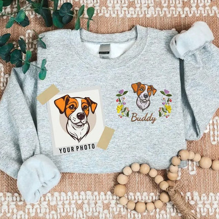 Custom Embroidered Dog Face Sweatshirt, Pet Portrait from Photo Jumper with Name, Personalised Pet Lover Sweatshirt, Memorial Christmas Gift