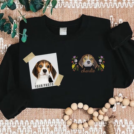 Custom Embroidered Dog Face Sweatshirt, Pet Portrait from Photo Jumper with Name, Personalised Pet Lover Sweatshirt, Memorial Christmas Gift