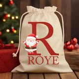 Personalised Christmas Santa Sack, Custom Name and Initial Monogram Sack, Christmas Holiday Toy Printed Sack, Xmas Santa Gift Bags for Kids