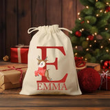 Personalised Christmas Santa Sack, Custom Name and Initial Monogram Sack, Christmas Holiday Toy Printed Sack, Xmas Santa Gift Bags for Kids