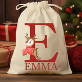 Personalised Christmas Santa Sack, Custom Name and Initial Monogram Sack, Christmas Holiday Toy Printed Sack, Xmas Santa Gift Bags for Kids