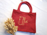 Custom Christmas Gifts Tote Bag, Personalised Name Embroidered Red Xmas Bag, Monogram Xmas Party Burlap Tote Bag, Christmas Holiday Gift Bag