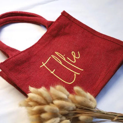 Custom Christmas Gifts Tote Bag, Personalised Name Embroidered Red Xmas Bag