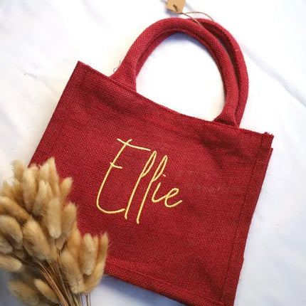 Custom Christmas Gifts Tote Bag, Personalised Name Embroidered Red Xmas Bag