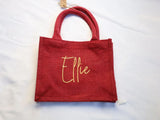 Custom Christmas Gifts Tote Bag, Personalised Name Embroidered Red Xmas Bag, Monogram Xmas Party Burlap Tote Bag, Christmas Holiday Gift Bag