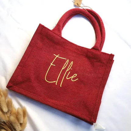 Custom Christmas Gifts Tote Bag, Personalised Name Embroidered Red Xmas Bag