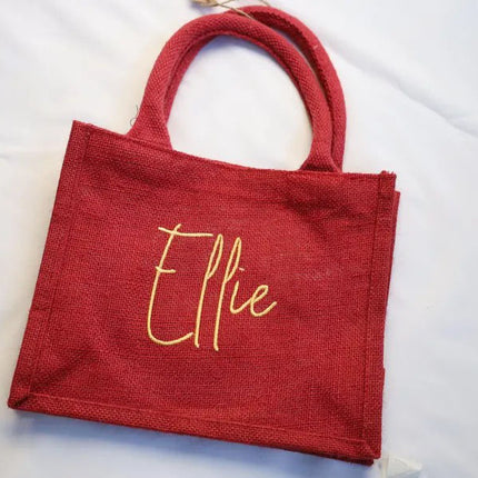 Custom Christmas Gifts Tote Bag, Personalised Name Embroidered Red Xmas Bag