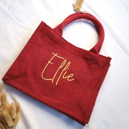 Custom Christmas Gifts Tote Bag, Personalised Name Embroidered Red Xmas Bag