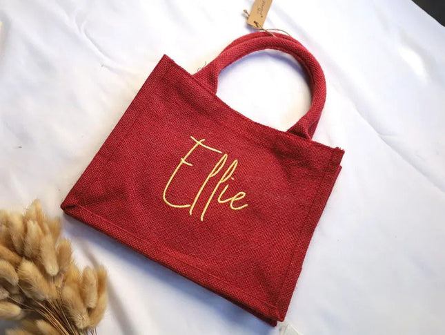 Custom Christmas Gifts Tote Bag, Personalised Name Embroidered Red Xmas Bag