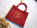 Custom Christmas Gifts Tote Bag, Personalised Name Embroidered Red Xmas Bag, Monogram Xmas Party Burlap Tote Bag, Christmas Holiday Gift Bag