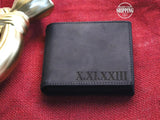 Custom Engraved Leather Men Wallet, Personalised Roman Numeral Date Wallet, Memorial Anniversary Wallet for Husband, Christmas Gift for Him