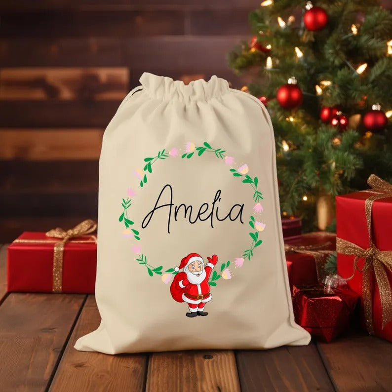 Custom Name Printed Christmas Sack, Personalised Monogrammed Santa Xmas Sacks, Christmas Santa Toy Sack for Kids, Xmas Holiday Decoration