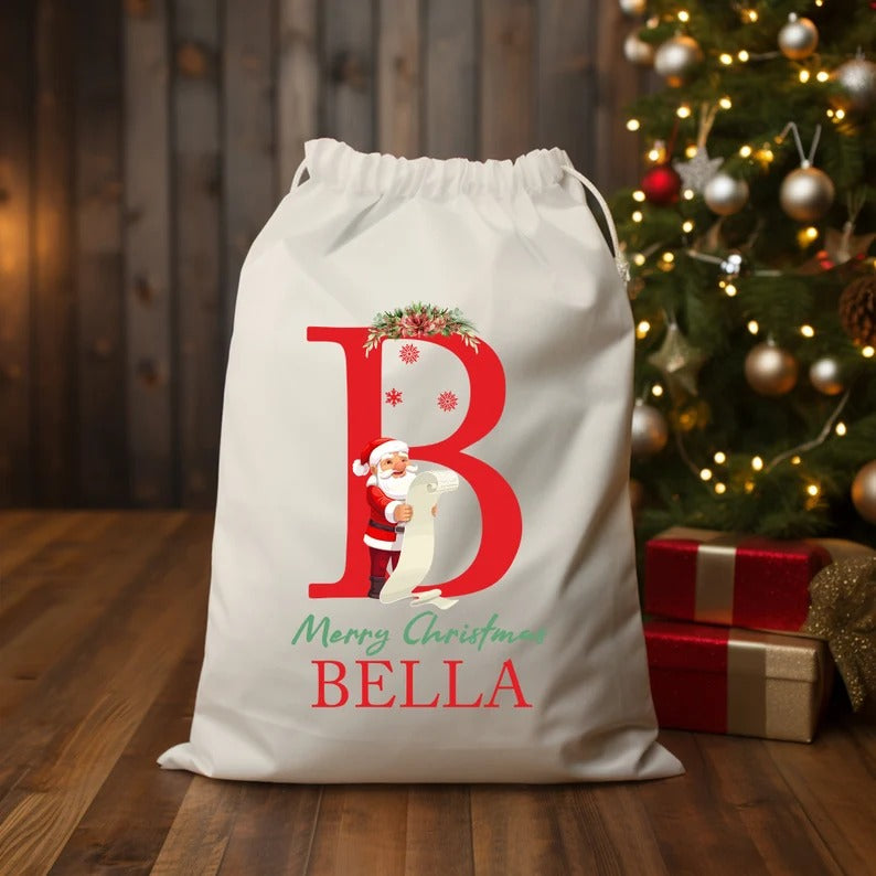 Personalised Santa Sack, Christmas Sack, Christmas Kids Toy Sack, Custom Name And Initial Printed Christmas Sacks Bags, Christmas Kids Gifts