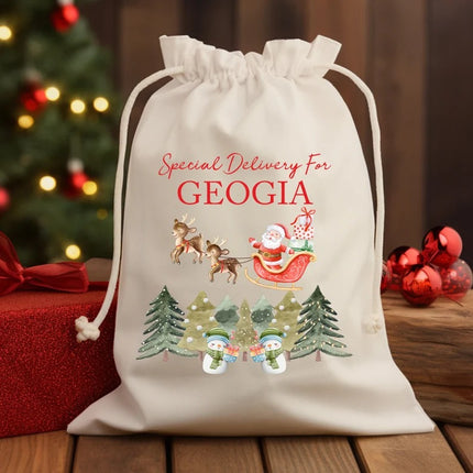 Christmas Toy Santa Sacks, Personalised Name Christmas Trees Printed Sacks, Baby's 1st Christmas Sack Bags, New Parents Christmas Gifts Bags