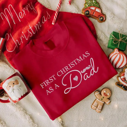 Dad First Christmas Embroidered Sweatshirt, 1st Christmas As A Dad Sweatshirt, Personalised Future Dad Xmas Jumper, Xmas Gift for New Dad