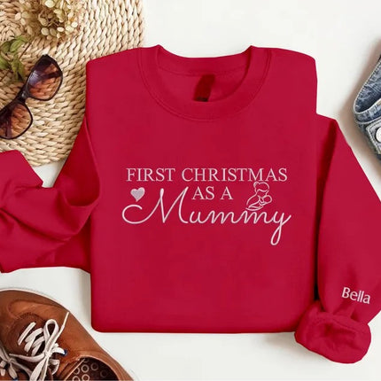 Embroidered Mummy First Christmas Sweatshirt, First Christmas as a Mummy Sweatshirt