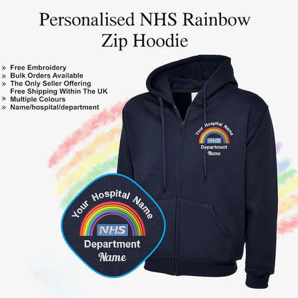 Embroidered Rainbow Nurse Zip Up Hoodie, Personalised Hospital/Department Name Monogrammed Hoodies, Medical Students Outfits, Nursing Gifts